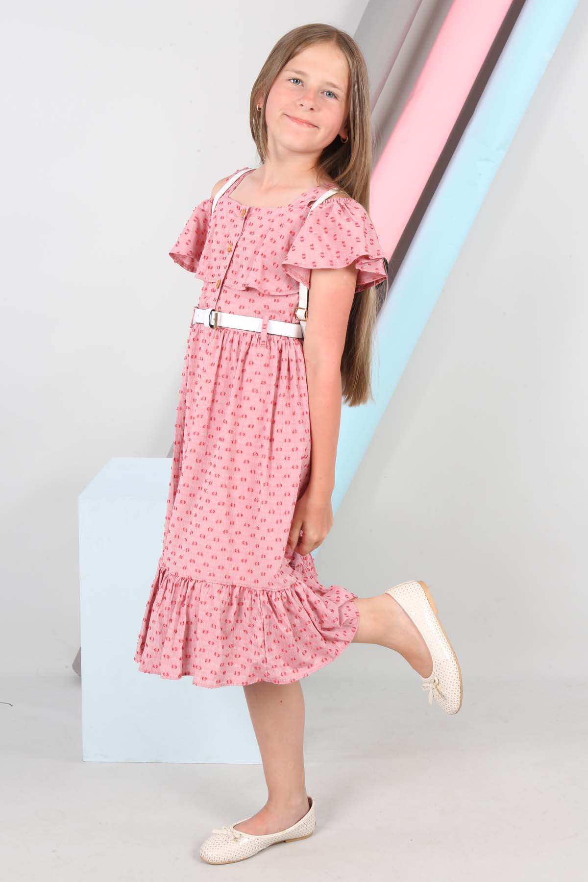 TRENDT MODA SIRT ÇANTALI ÖNDEN DÜĞMELİ KEMERLİ ASTARLI FUŞYA RENK ELBİSE