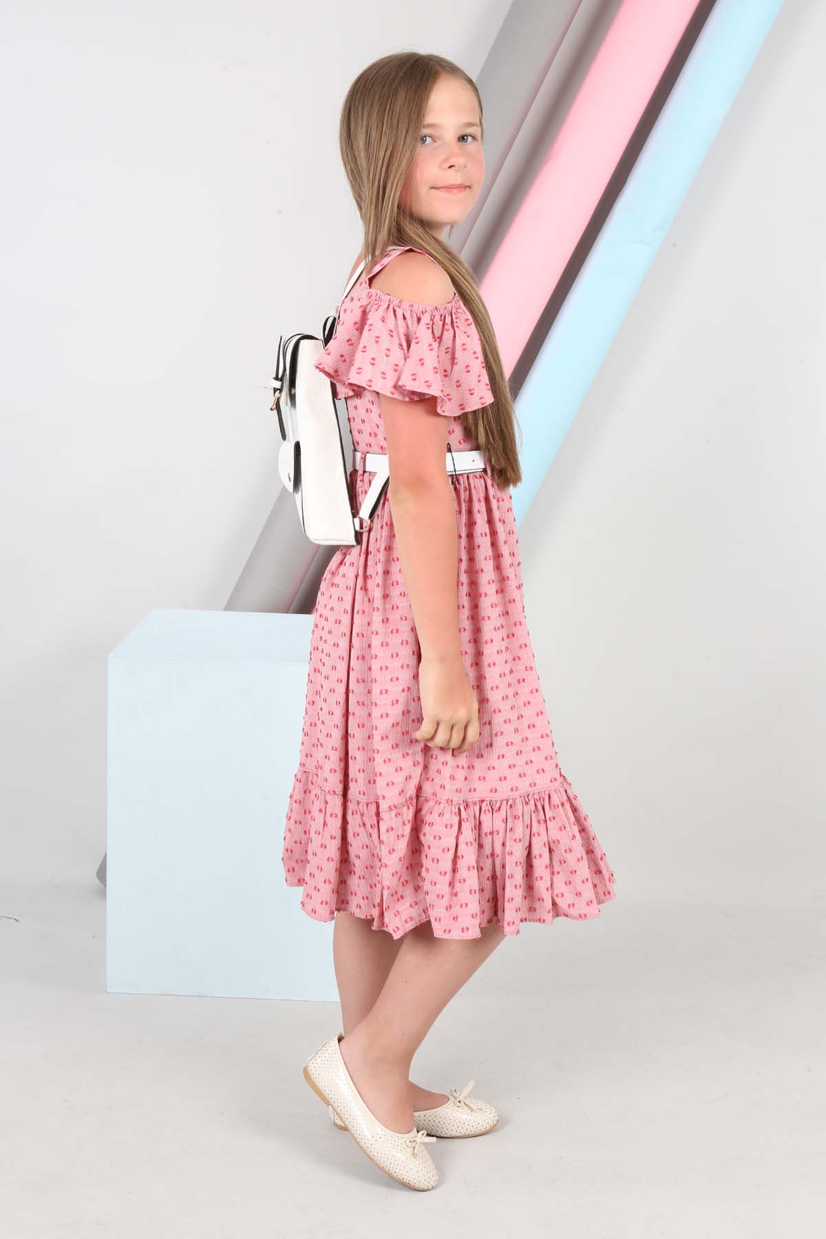 TRENDT MODA RUCKSACK VORNE KNOPF MIT GÜRTEL MIT FUTTER FUCHSIA KLEID