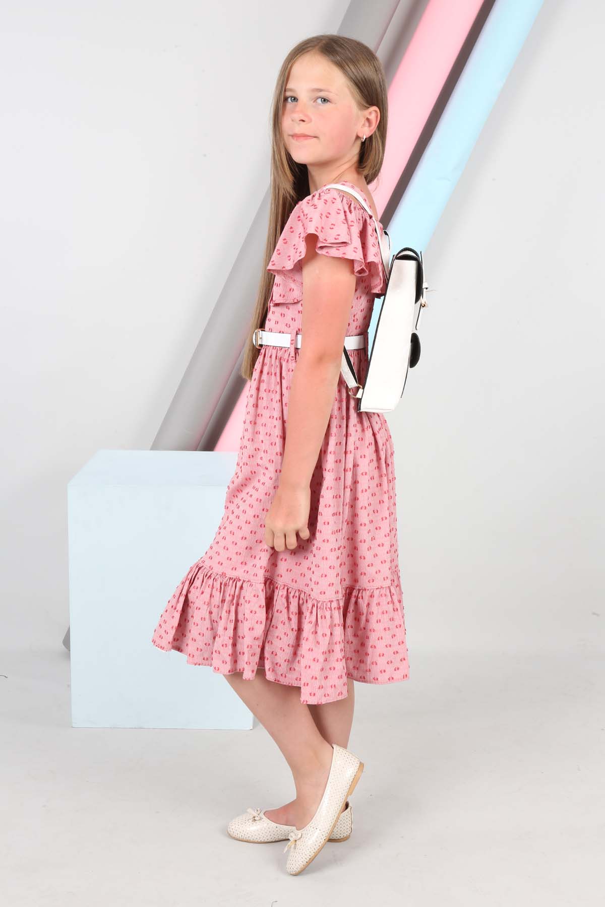 TRENDT MODA RUCKSACK VORNE KNOPF MIT GÜRTEL MIT FUTTER FUCHSIA KLEID