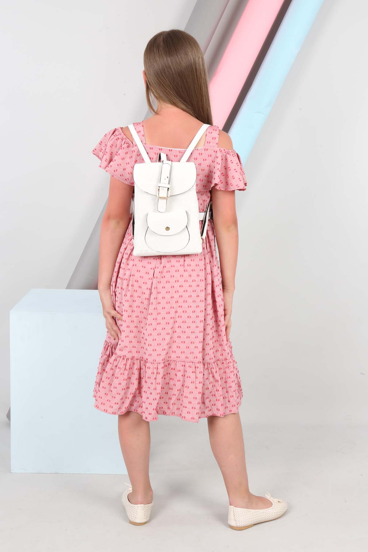 TRENDT MODA RUCKSACK VORNE KNOPF MIT GÜRTEL MIT FUTTER FUCHSIA KLEID