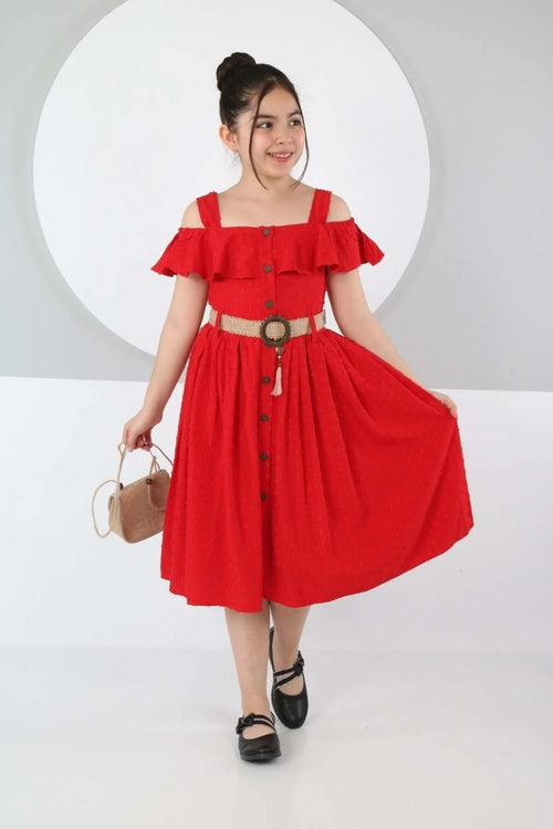 TRENDT MODA ÇANTALI BOYDAN DÜĞMELİ ELBİSE