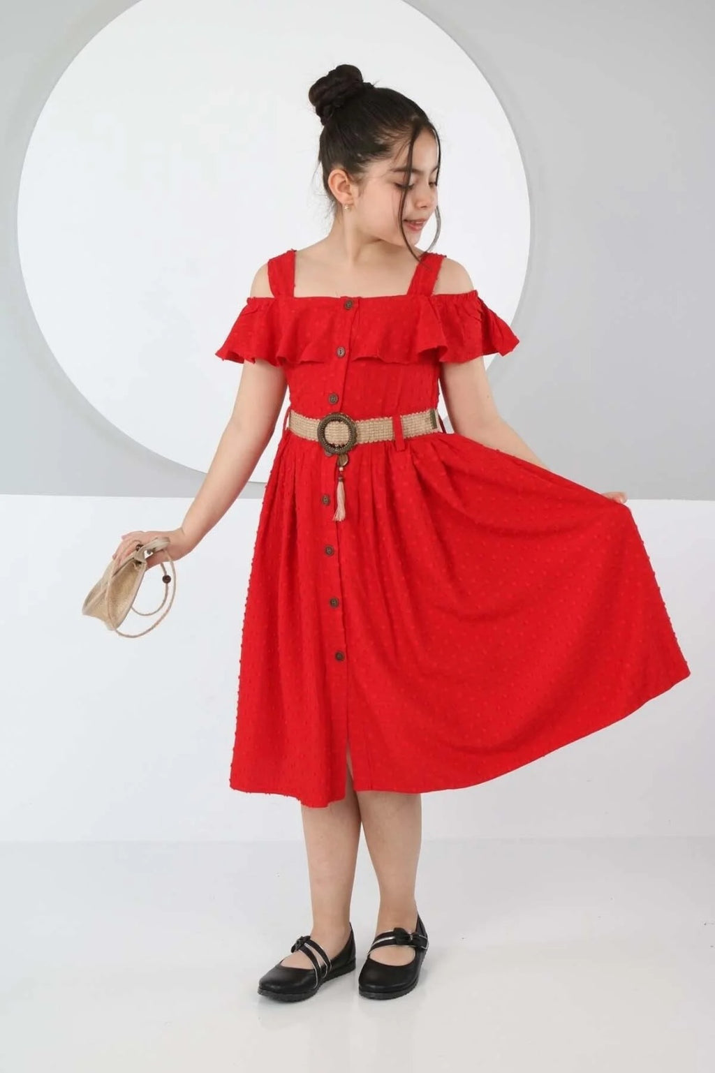 TRENDT MODA ÇANTALI BOYDAN DÜĞMELİ ELBİSE