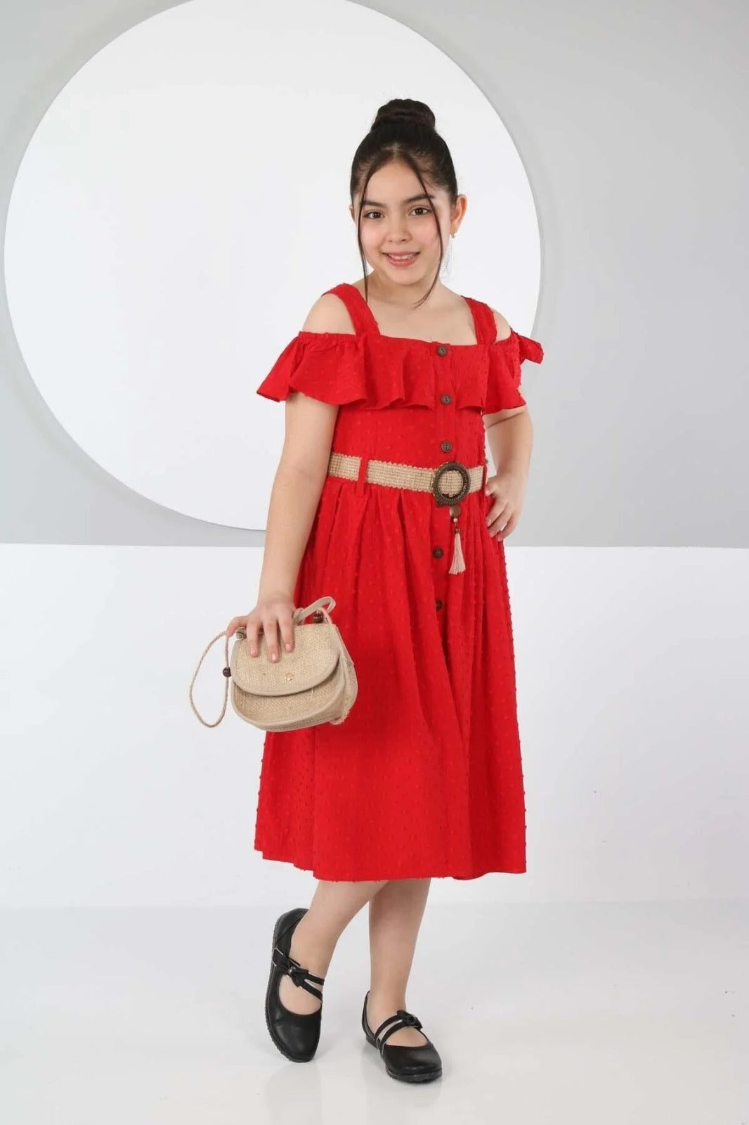 TRENDT MODA ÇANTALI BOYDAN DÜĞMELİ ELBİSE