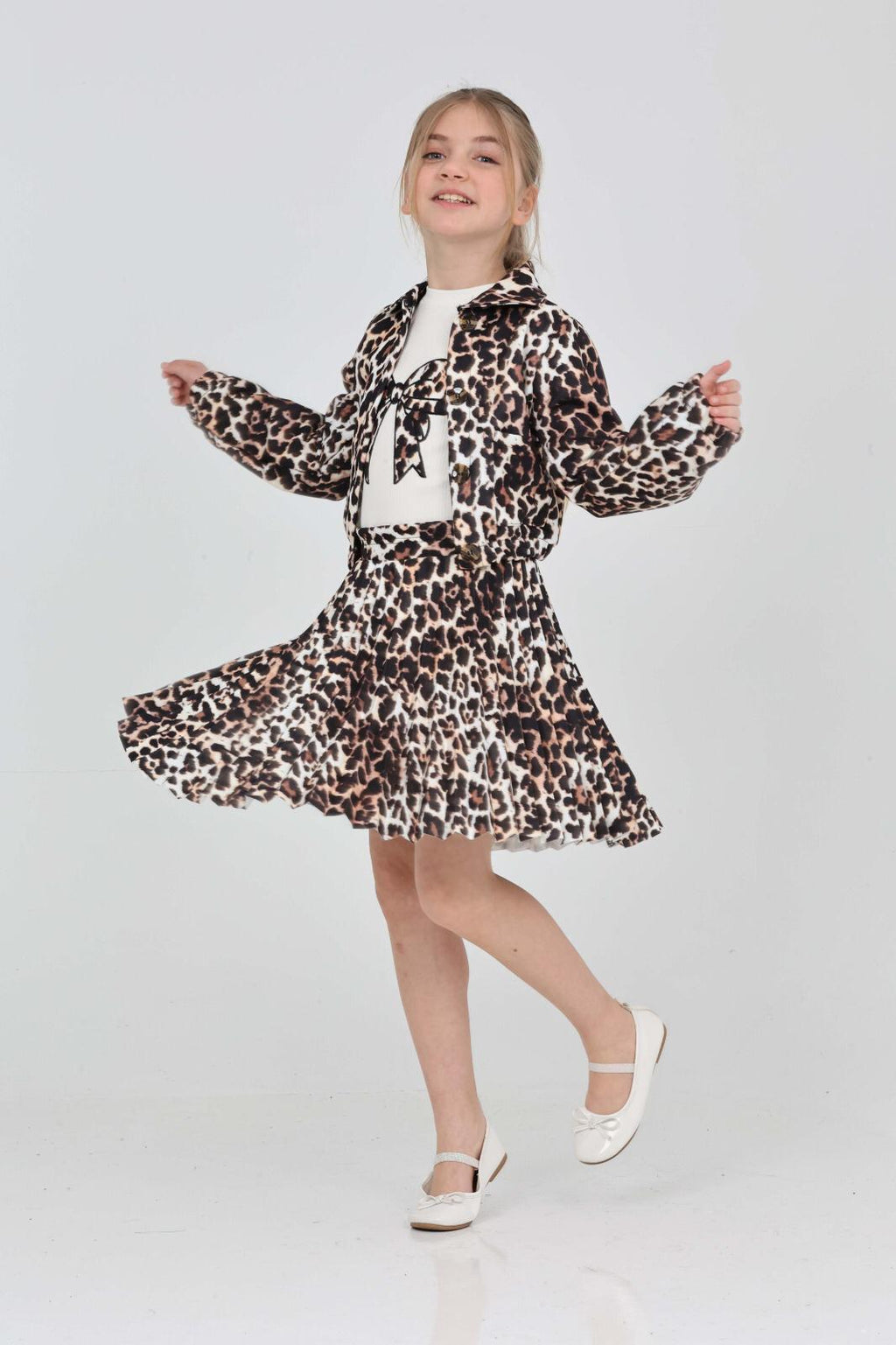 TRENDT MODA  LEOPAR PİLİSELİ ETEK FİTLLİ BADİ CEKET ÜÇLÜ TAKIM