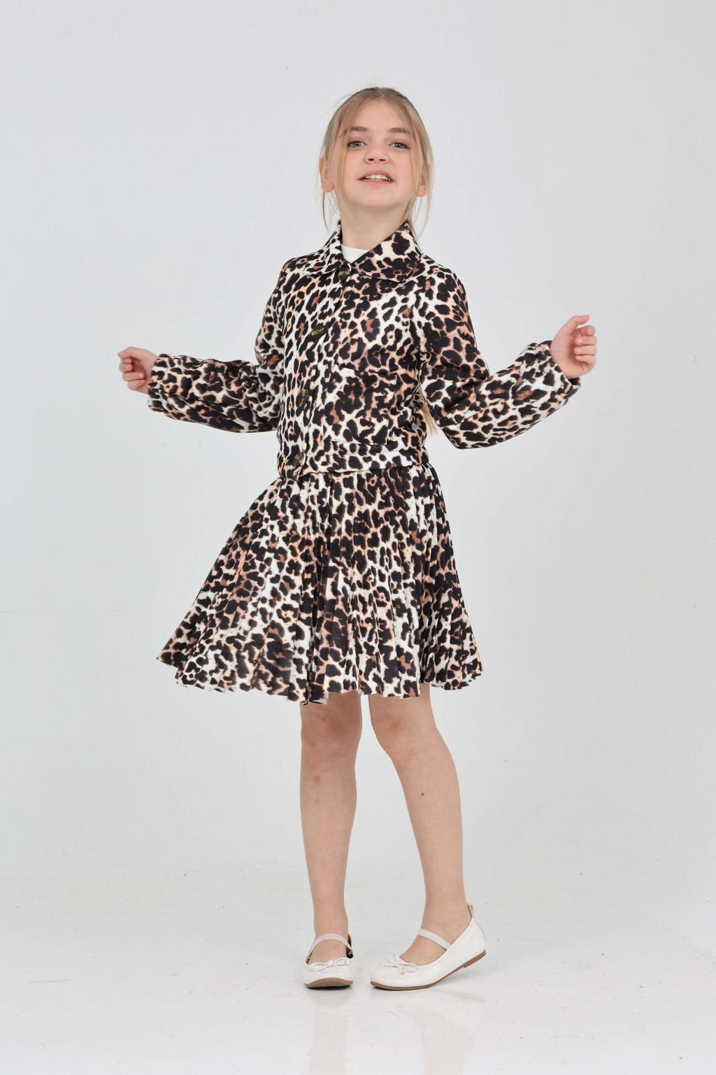 TRENDT MODA  LEOPAR PİLİSELİ ETEK FİTLLİ BADİ CEKET ÜÇLÜ TAKIM