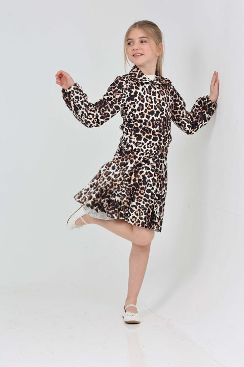 LEOPAR PİLİSELİ ETEK FİTİLLİ BADİ CEKET LEOPAR ÜÇLÜ TAKIM