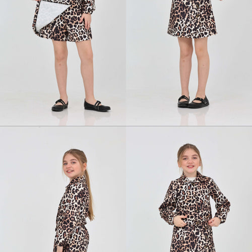 LEOPAR ŞORT ETEK FİTİLLİ BADİ CEKET LEOPAR ÜÇLÜ TAKIM