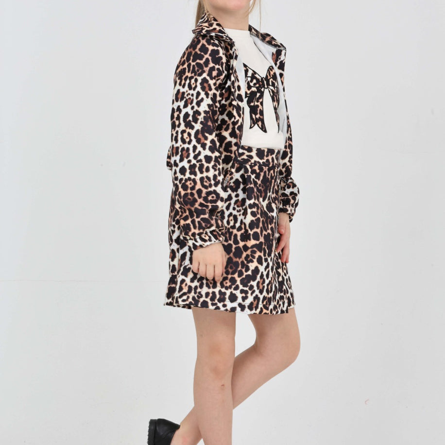 TRENDT MODA LEOPAR CEKET LEOPAR ŞORT ETEK  FİTİLLİ BADİ ÜÇ PARÇA TAKIM
